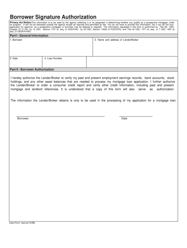 Borrower Signature Authorization Fill Out And Sign Printable PDF