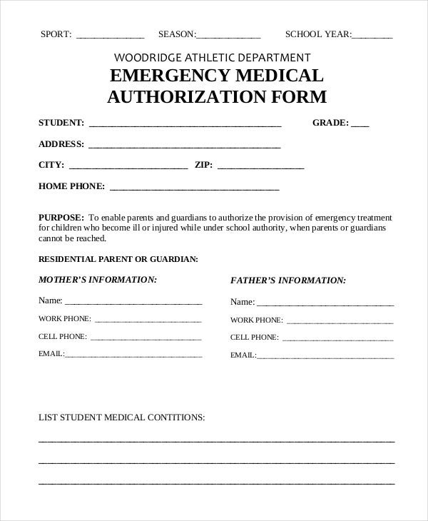 10 Printable Medical Authorization Forms PDF DOC Free Premium 