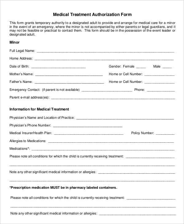 10 Printable Medical Authorization Forms PDF DOC Free Premium