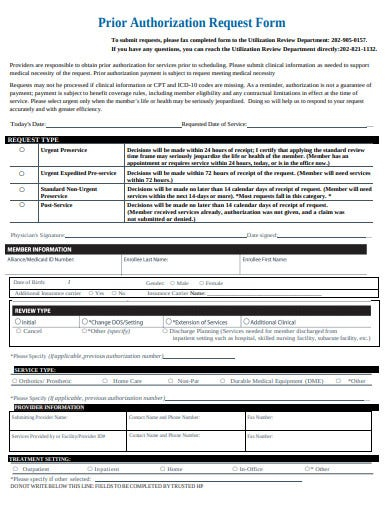 15 Medical Prior Authorization Form Templates PDF DOC Free 