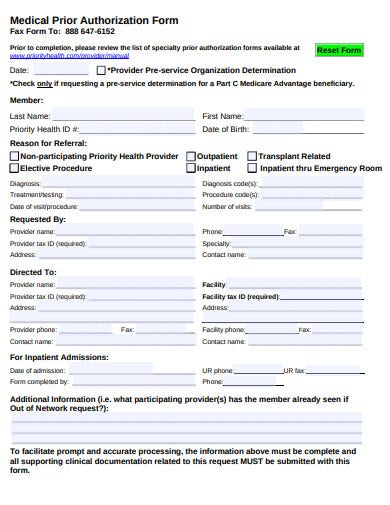 15 Medical Prior Authorization Form Templates PDF DOC Free