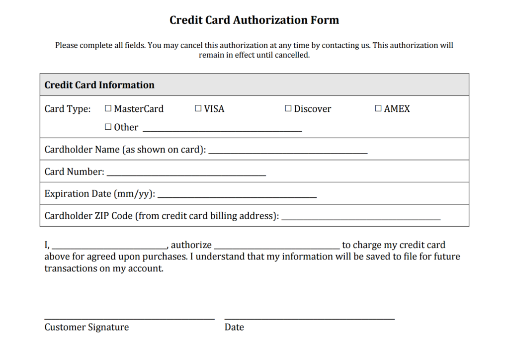 19 Credit Card Authorization Form Template Download PDF Doc 