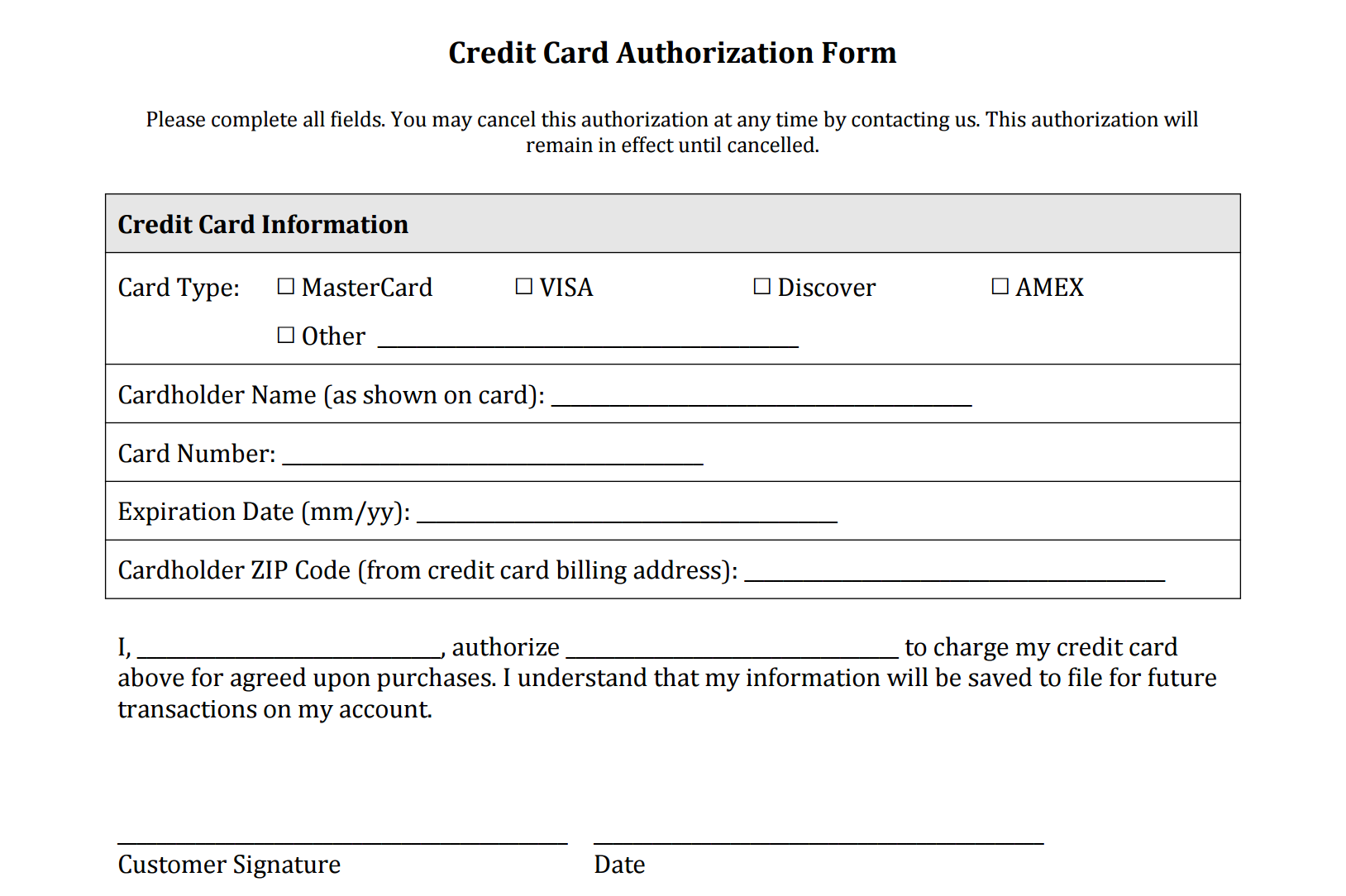 19 Credit Card Authorization Form Template Download PDF Doc 