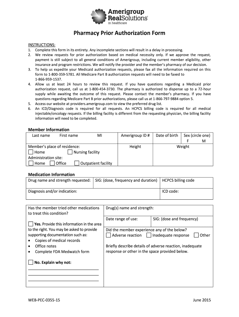 2012 Amerigroup Pharmacy Prior Authorization Form Fill Online 