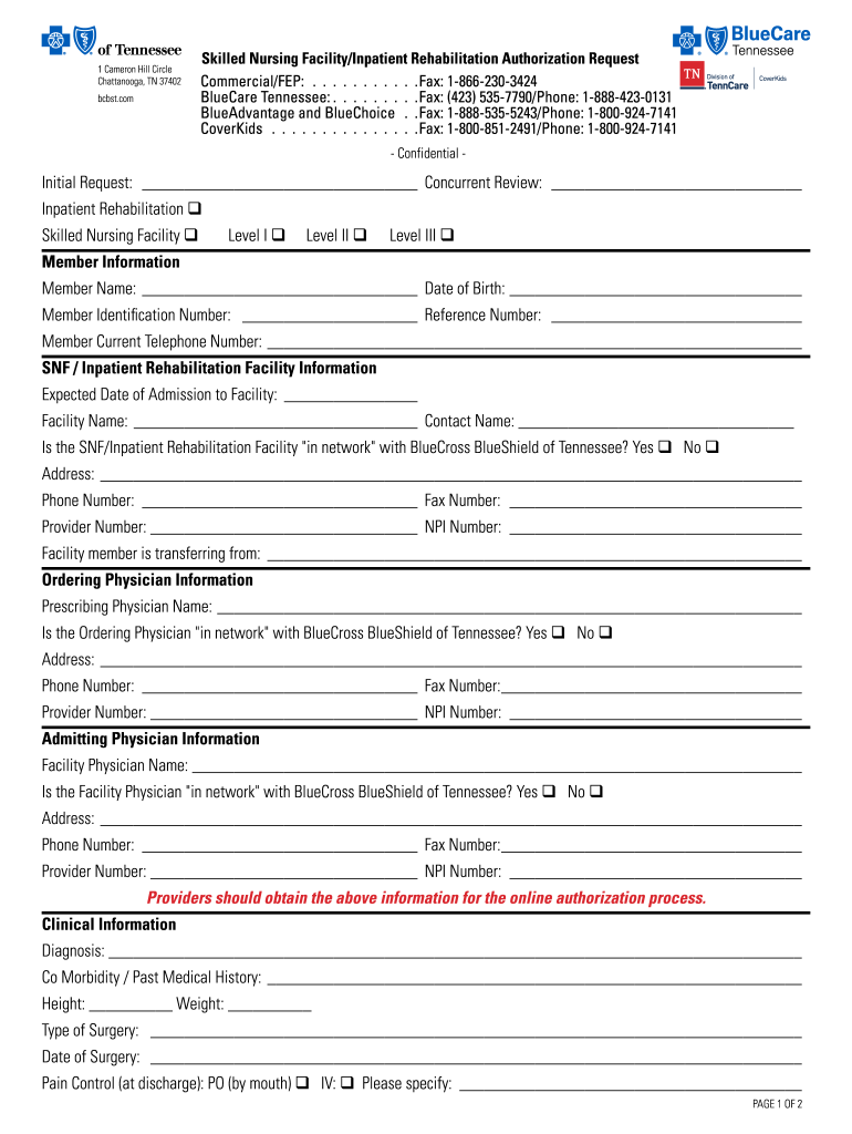 2017 2022 Form TN BCBS Skilled Nursing Facility Inpatient 