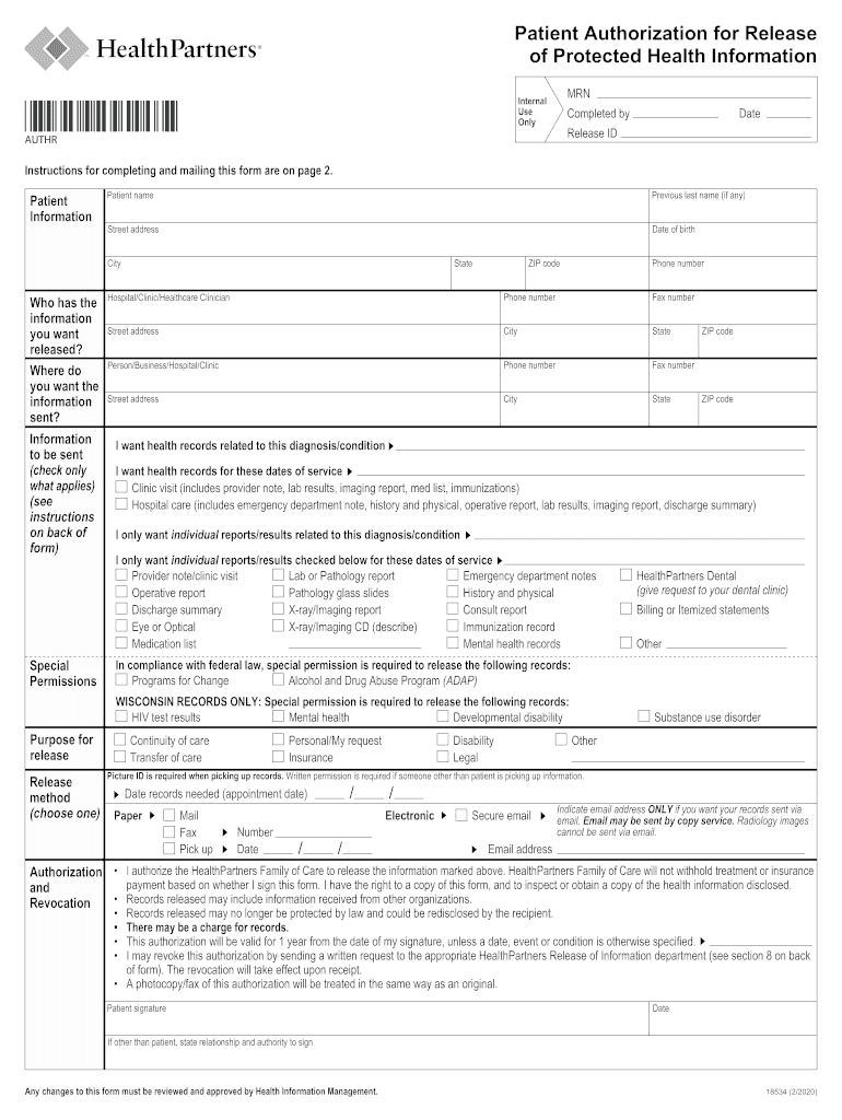 2020 2022 Form Health Partners 18534 Fill Online Printable Fillable 