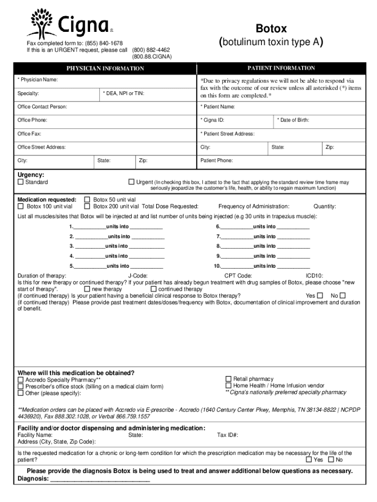 2021 2023 Form CIGNA Botox botulinum Toxin Type A Fill Online 