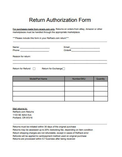 22 Return Authorization Form Templates In Google Docs Word Pages PDF