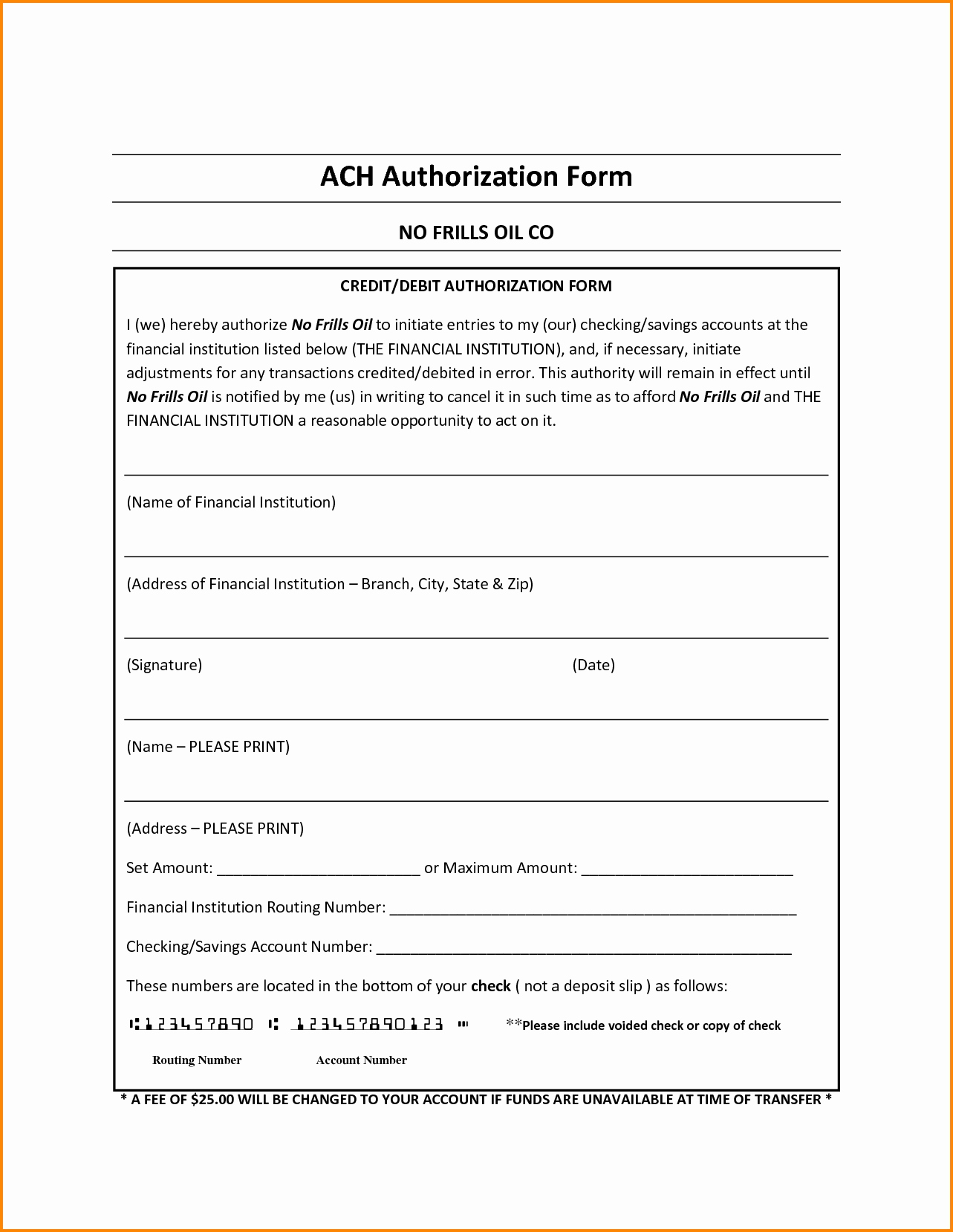 Ach Authorization Form For Business Universal Network