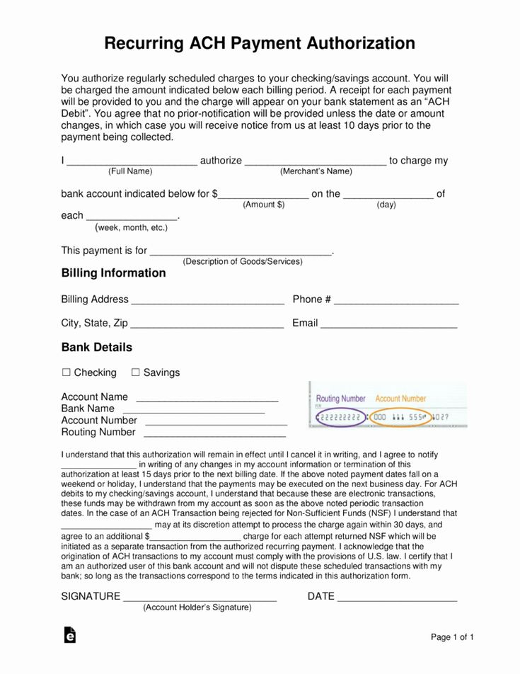 Ach Deposit Authorization Form Template Fresh Free Recurring Ach 