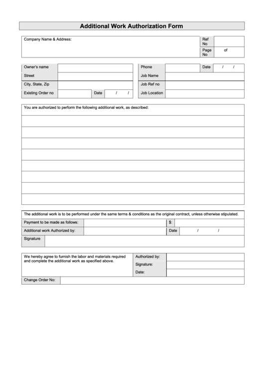 Additional Work Authorization Form Printable Pdf Download