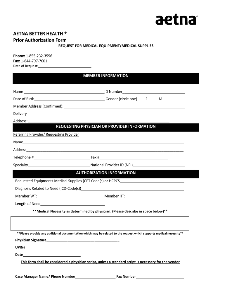 Aetna Better Health Prior Authorization Form Fill Out Sign Online