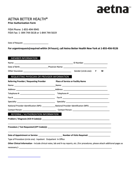 Aetna Prior Authorization Form Printable Pdf Download