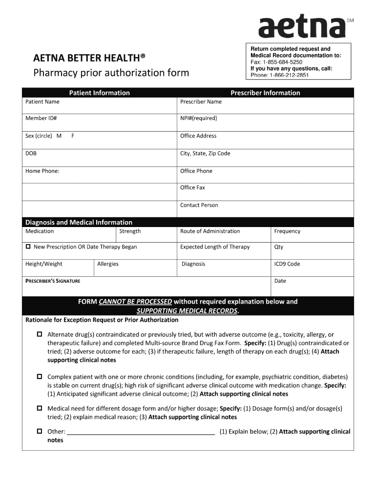 Aetna Specialty Pharmacy Prior Authorization Form PharmacyWalls