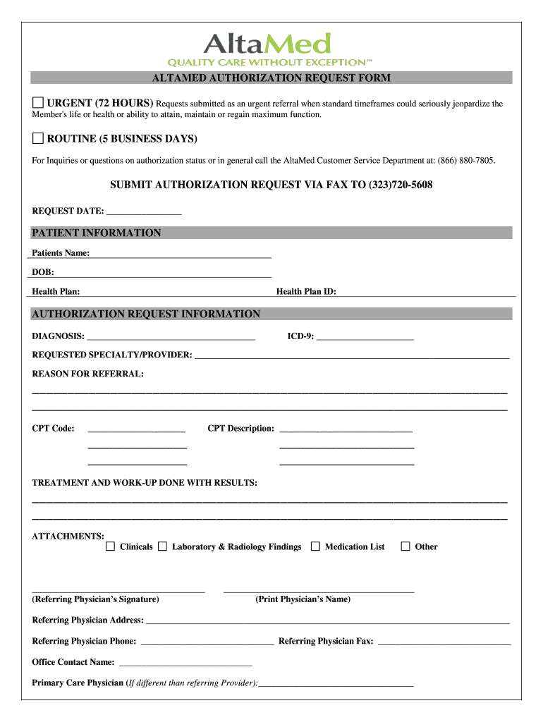 Altamed Authorization Form Fill Out Sign Online DocHub