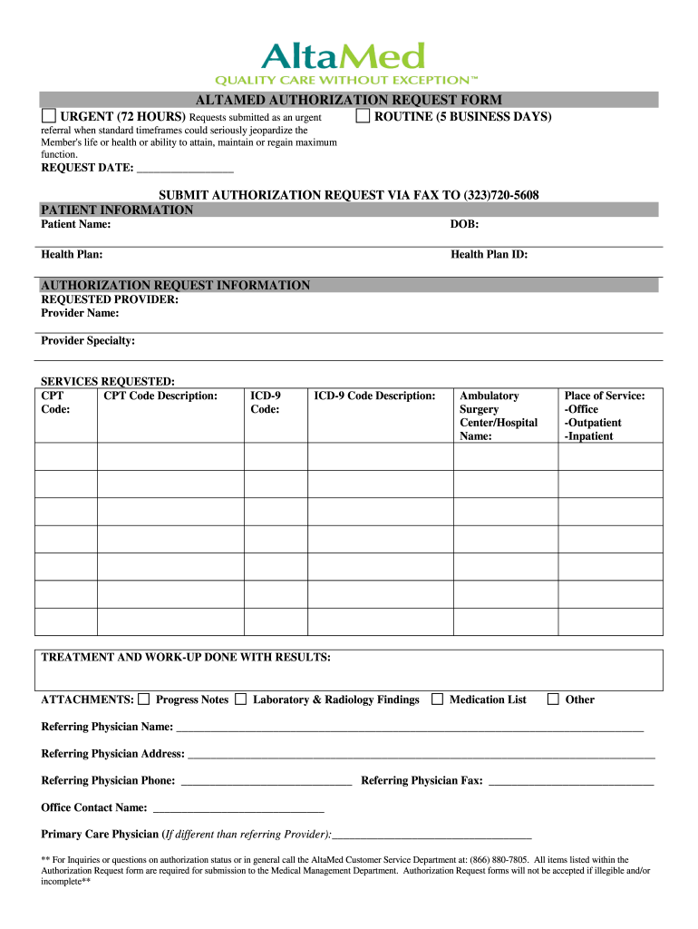 AltaMed Authorization Request Form Fill And Sign Printable Template 