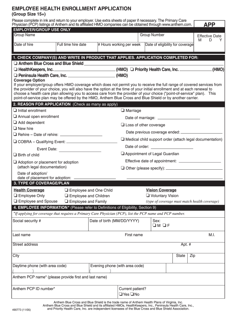 Anthem Enrollment Application Fill Out And Sign Printable PDF 