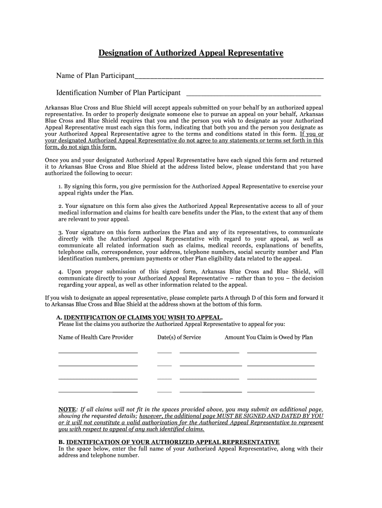 Arkansas Blue Cross Shield Appeal Form Fill Online Printable 