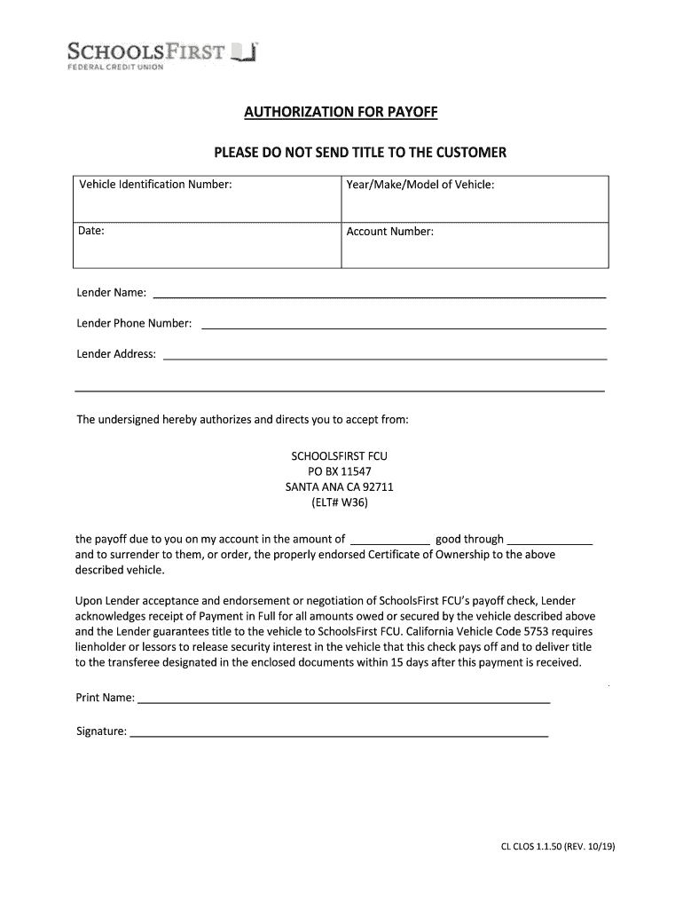 Authorization For Payoff Fill Online Printable Fillable Blank 