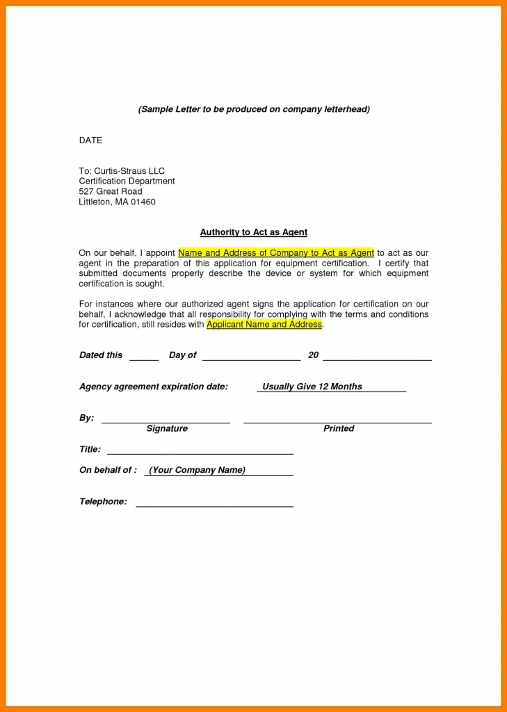 Authorization Of Representation Template Business Format