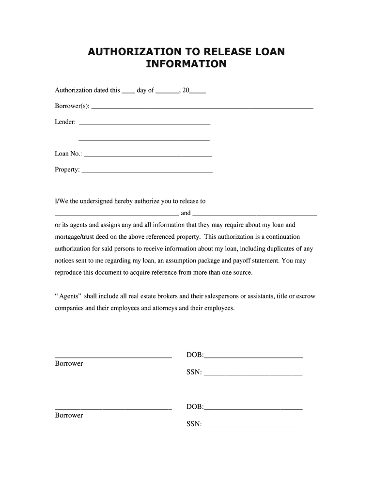 Authorization To Release Loan Information Fill And Sign Printable 