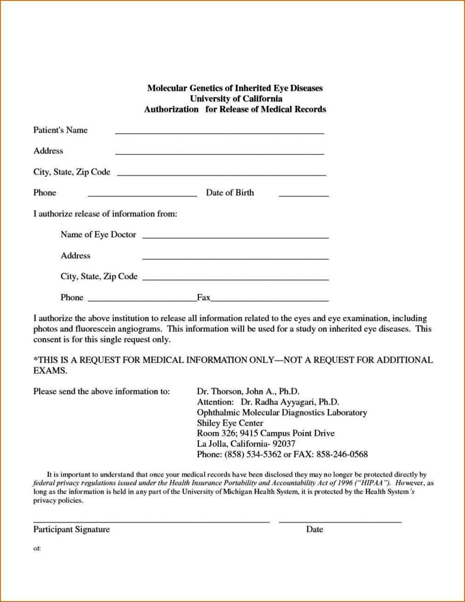 Authorization To Release Medical Records Form Template 