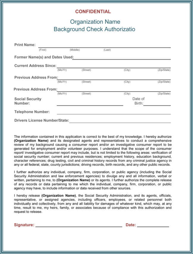 Background Check Authorization Form 5 Printable Samples Free 