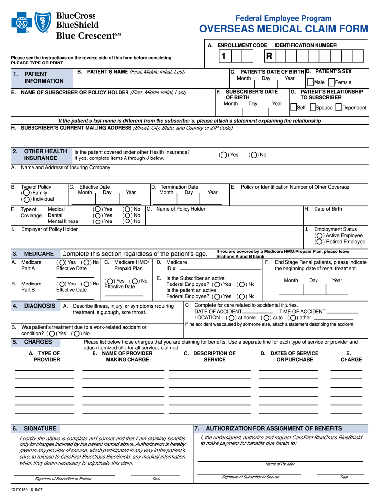 Blue Cross Blue Shield Overseas Claim Form Fill And Sign Printable 