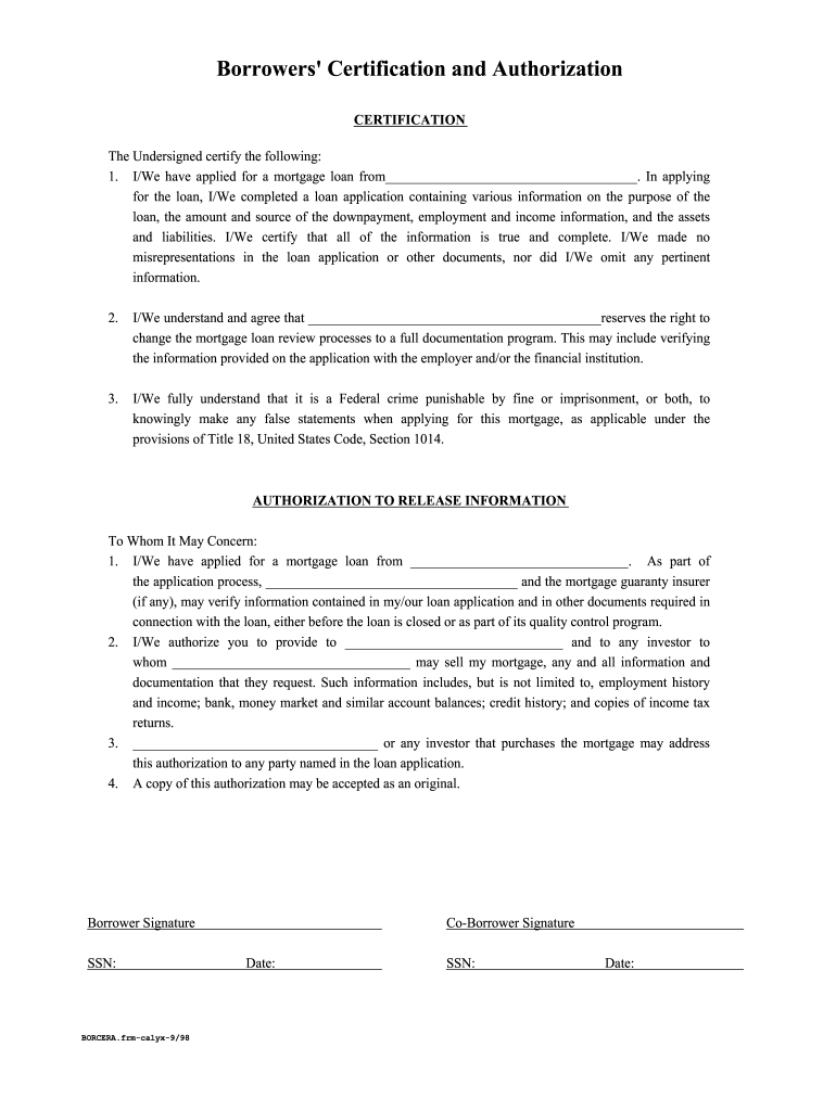 Borrowers Authorization Form Fill Online Printable Fillable Blank 