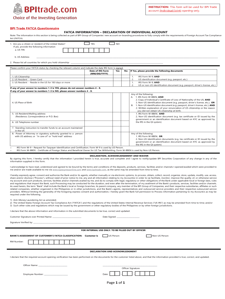 Bpi Fatca Form Fill Out Sign Online DocHub