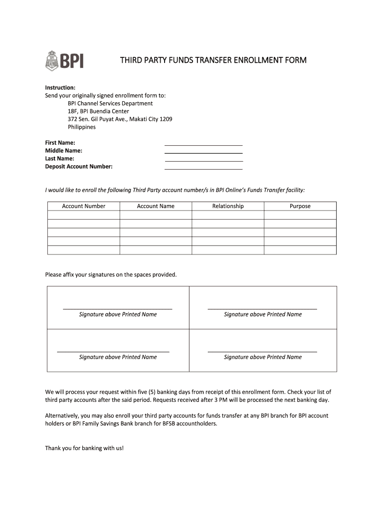 Bpi Third Party Enrollment Form Pdf 2020 2022 Fill And Sign Printable