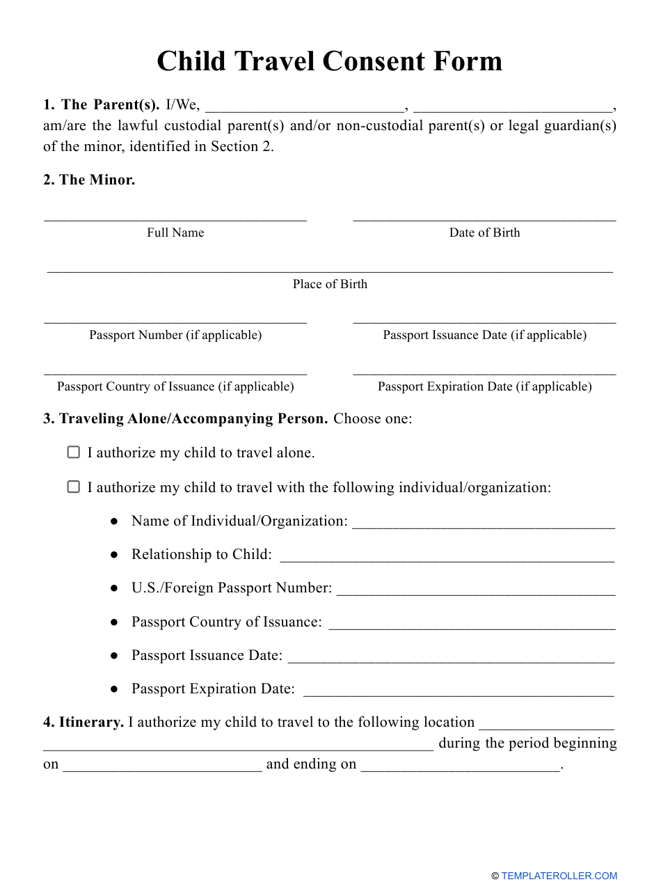 Child Travel Consent Form With Notary Besttravels