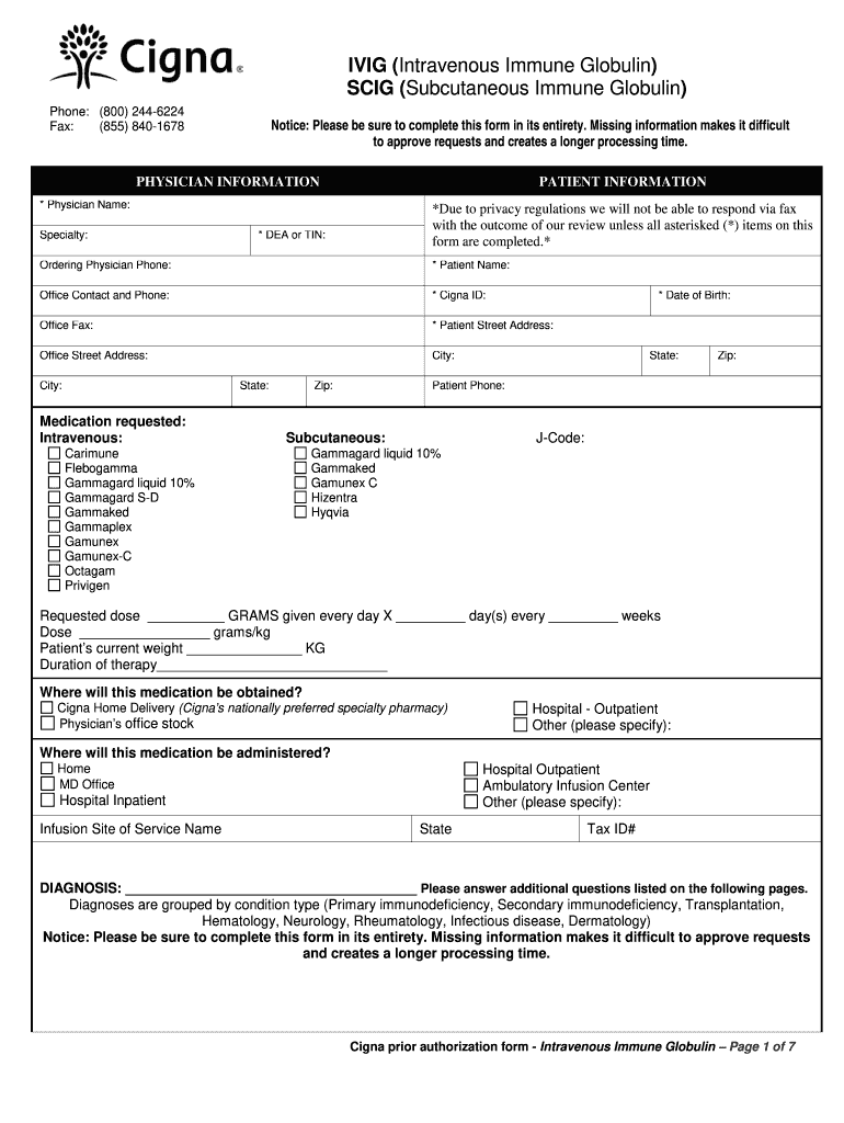 Cigna Ivig Prior Authorization Form Fill Out And Sign Printable PDF