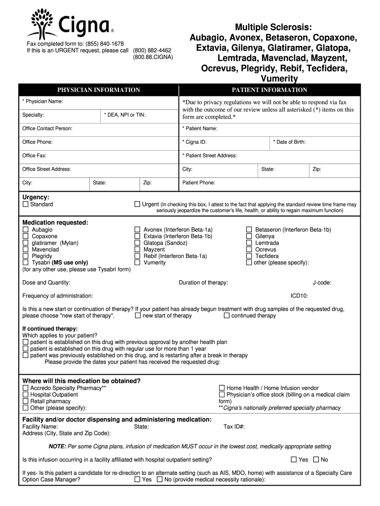 Cigna Multiple Sclerosis PSC Prior Authorization Form 2020 Fill And 