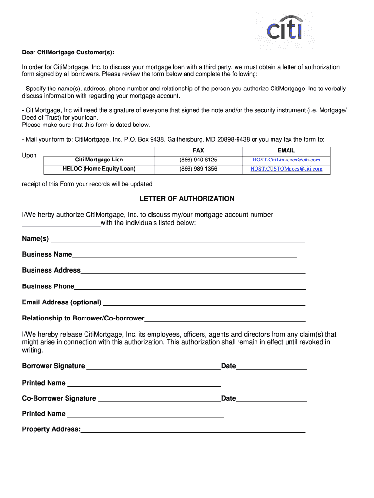 Citimortgage Borrower s Authorization Form Fill Out Sign Online DocHub