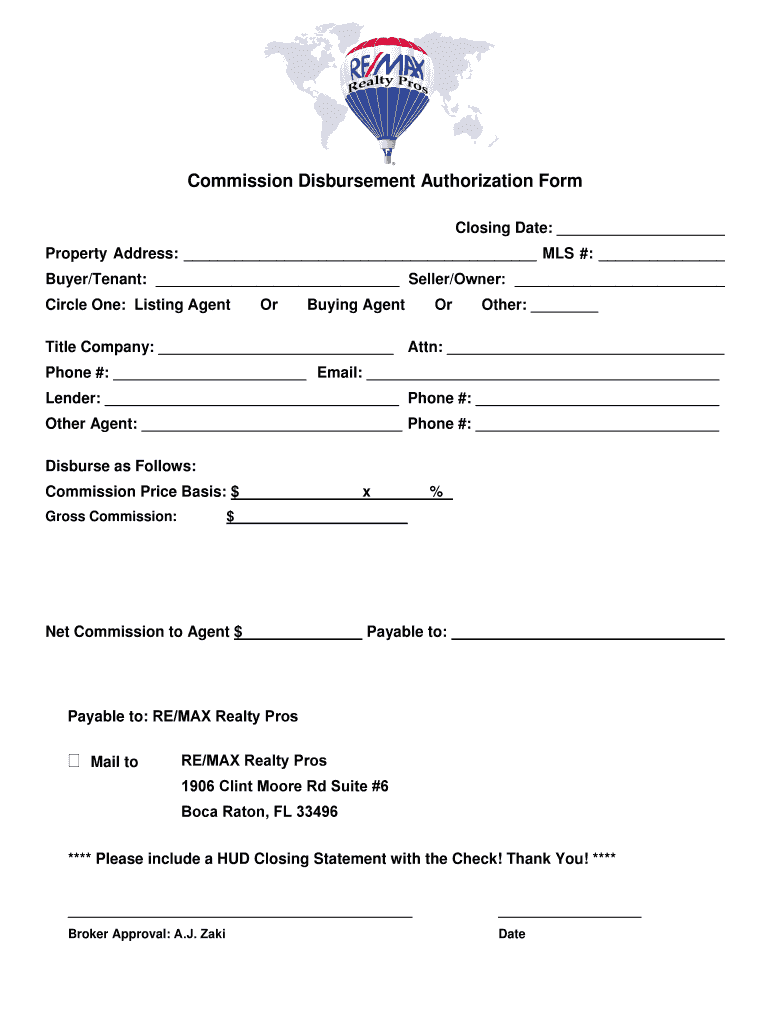 Commission Disbursement Authorization Pdf Fill Online Printable 