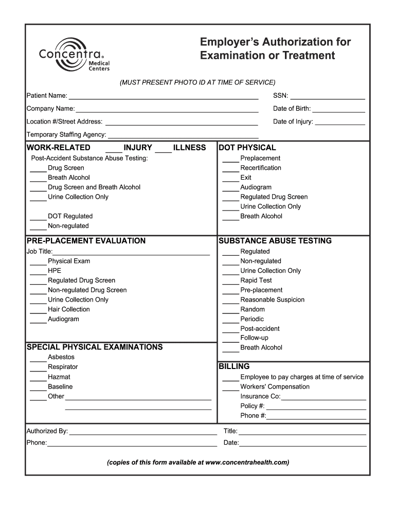 Concentra Authorization Form Fill Out And Sign Printable PDF Template