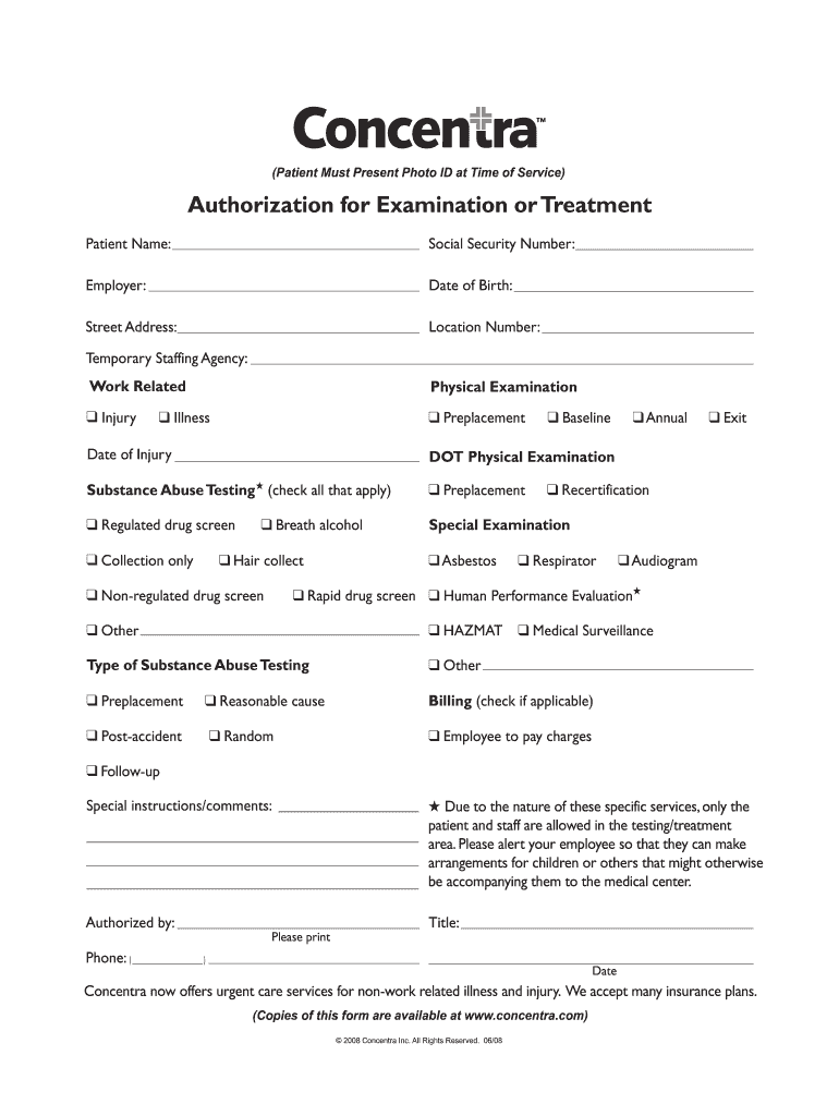 Concentra Authorization Form Fill Out Sign Online DocHub