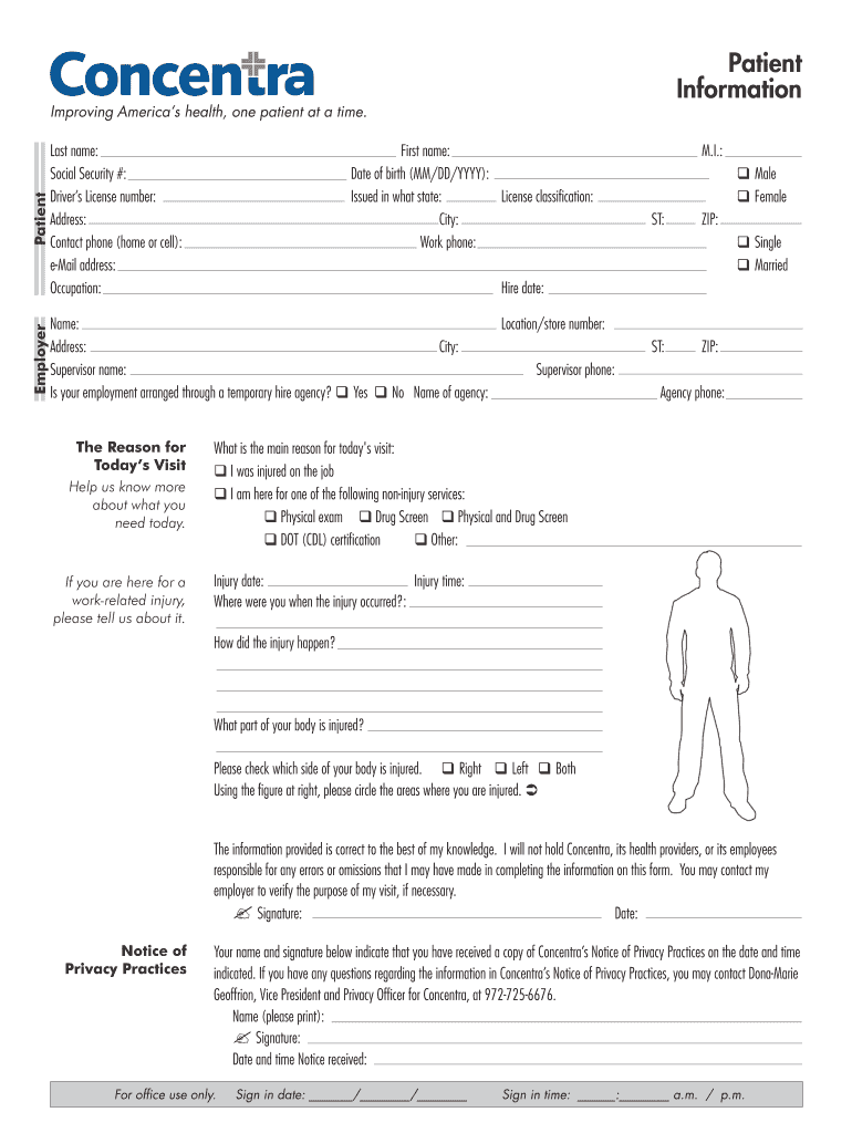 Concentra Patient Information Fill And Sign Printable Template Online 