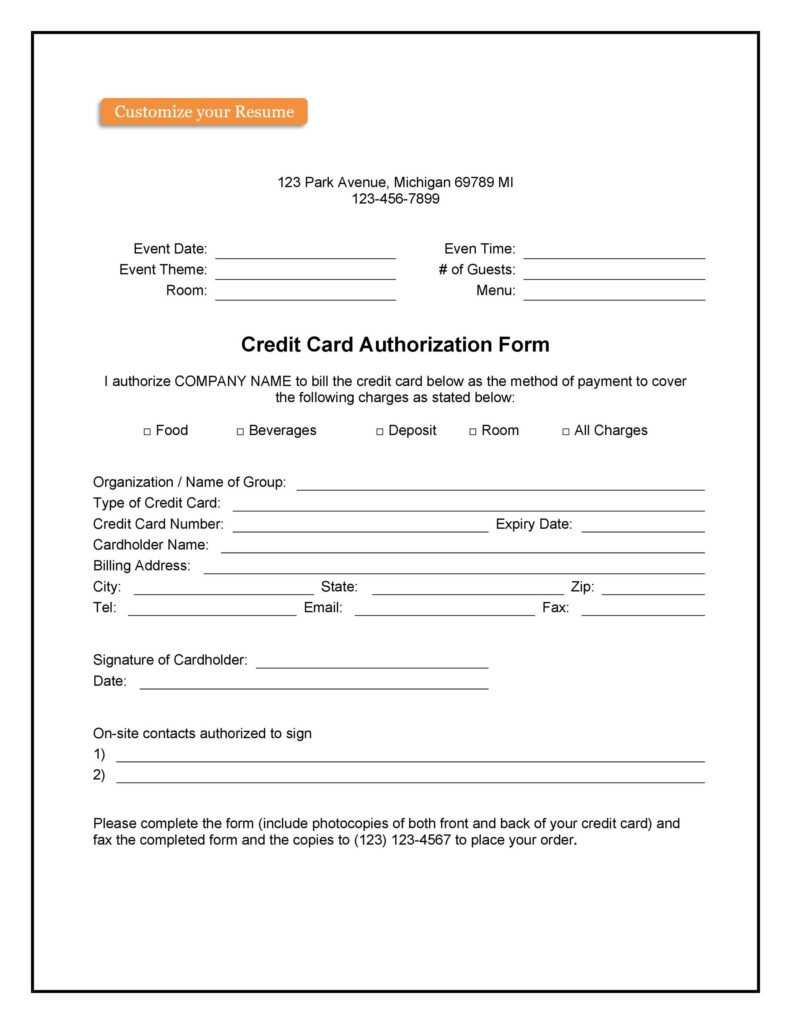 Credit Card Authorization Form Template Word Free FREE PRINTABLE 