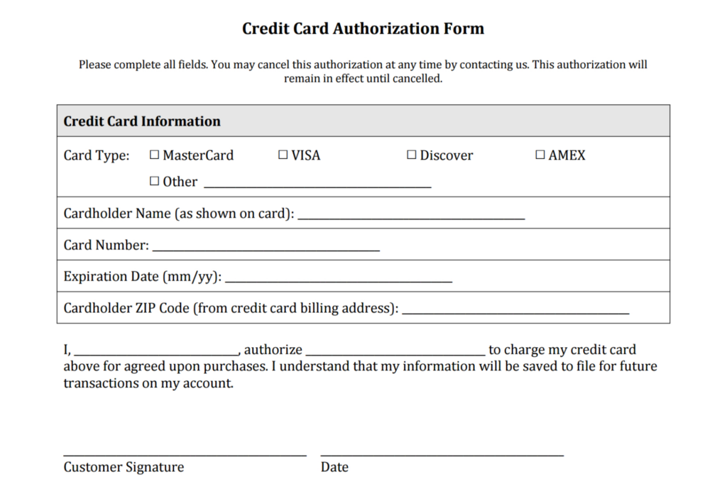 Credit Card Authorization Form Templates Download With Regard To 