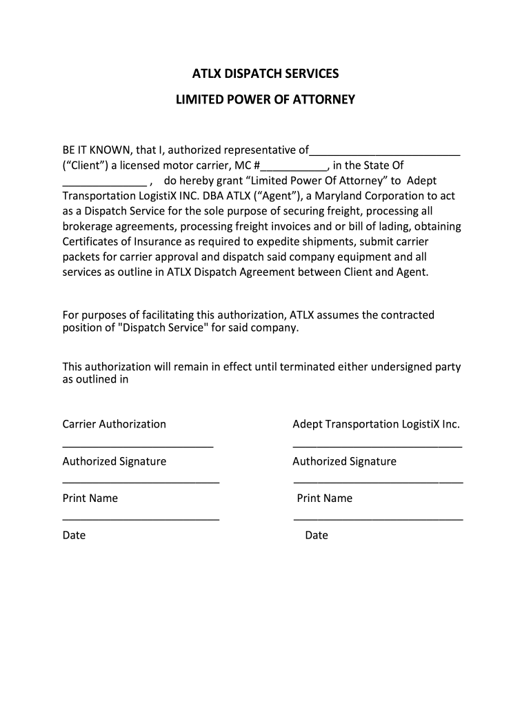 Dispatch Sample Contract And Power Of Attorney Fill Out Sign Online