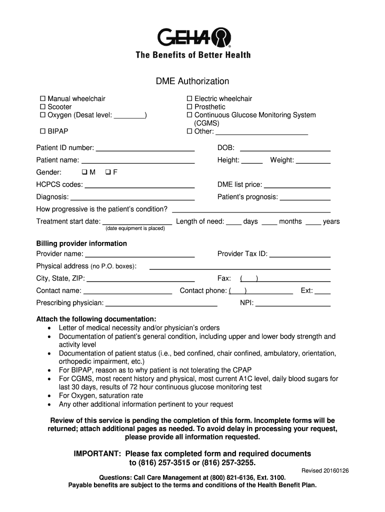 DME Authorization GEHA 2020 2022 Fill And Sign Printable Template 