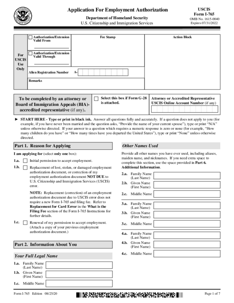 Employment Authorization Card Renewal Fill Online Printable 