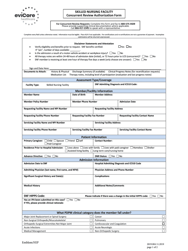 Evicore Skilled Nursing Form Fill Out And Sign Printable PDF Template 