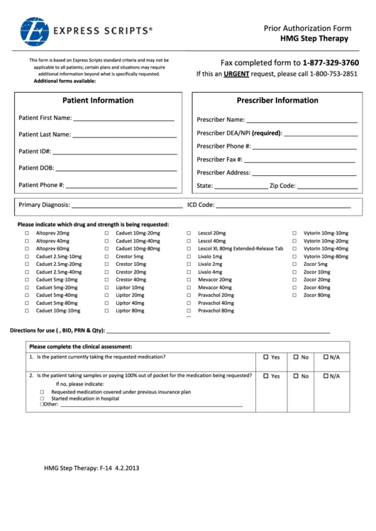 Express Scripts Prior Authorization Form Hmg Step Therapy Printable 