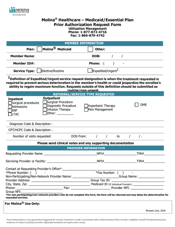 Fill Free Fillable Molina Healthcare PDF Forms