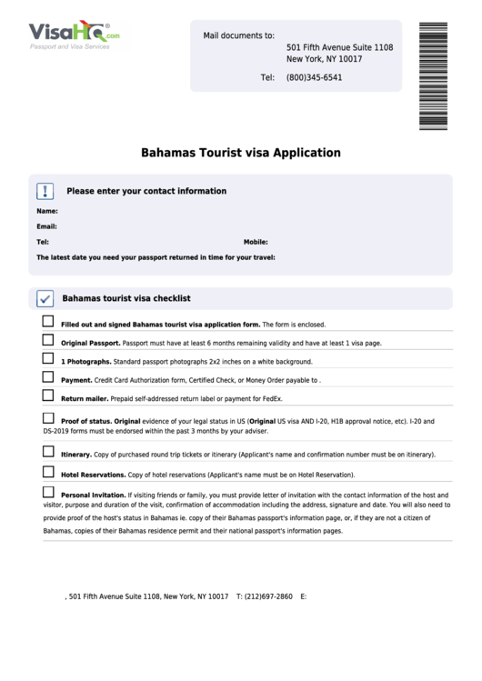 Fillable Bahamas Tourist Visa Application Printable Pdf Download