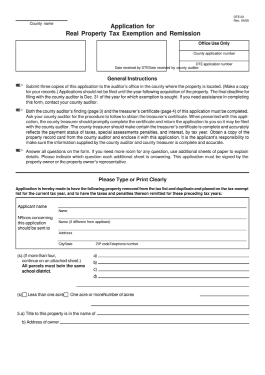 Fillable Form Dte 23 Application For Real Property Tax Exemption And 