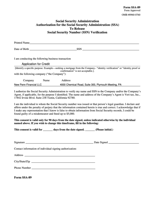 Fillable Form Ssa 89 Authorization For The Social Security 